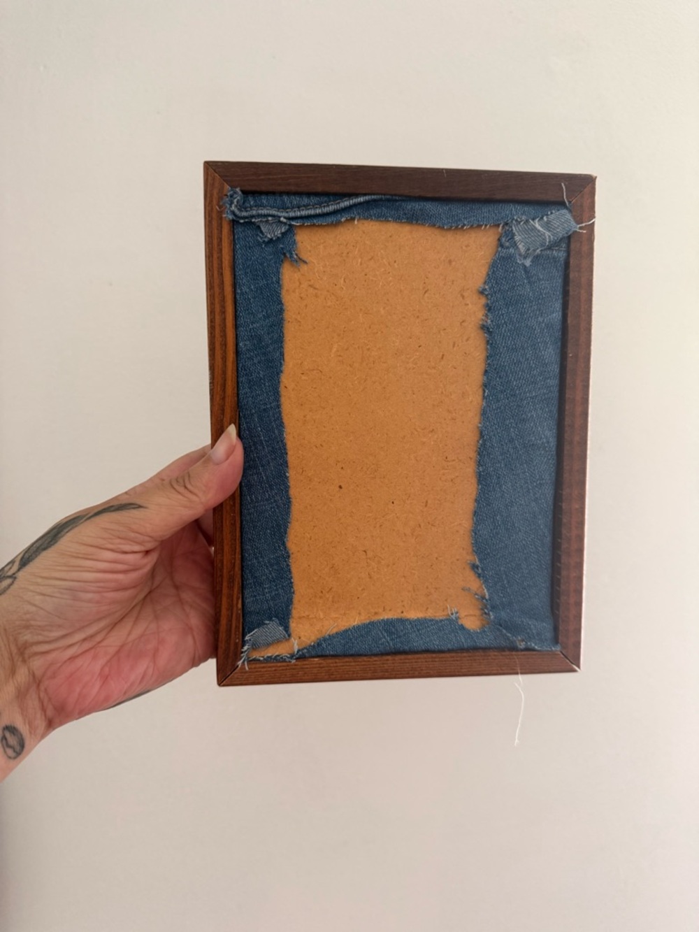 Denim Pocket Keychain Display in Wood Frame - Picture 2 of 3